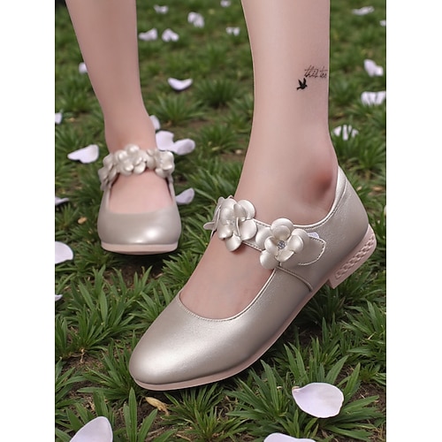 Mary-Jane-Schuhe für Kinder mit doppeltem Blumenmuster, weichem PU-Obermaterial, bequemem niedrigem Absatz und rutschfester Sohle, eleganter Prinzessinnenstil für Mädchen, perfekte Schuhe für Image