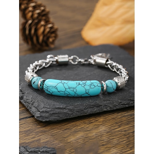 Türkis Dicke Kette Mode Mode Personalisierte Stein Armband Schmuck Silber / Grün Für Täglich Geschenk Ferien Image