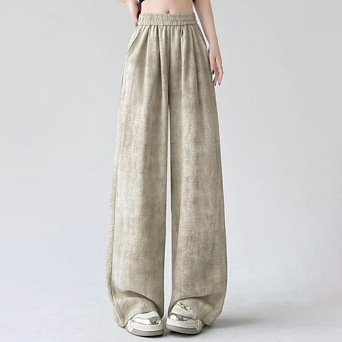 Damen Hose Sommerhose Baggy-Hosen Freizeithose Urlaub Mode Einfach Volle Länge Mittlere Taille Einfach Elastischer Bund Gerader Schnitt Komfort Leicht Weich Unelastisch Lässig Täglich Streetwear Image