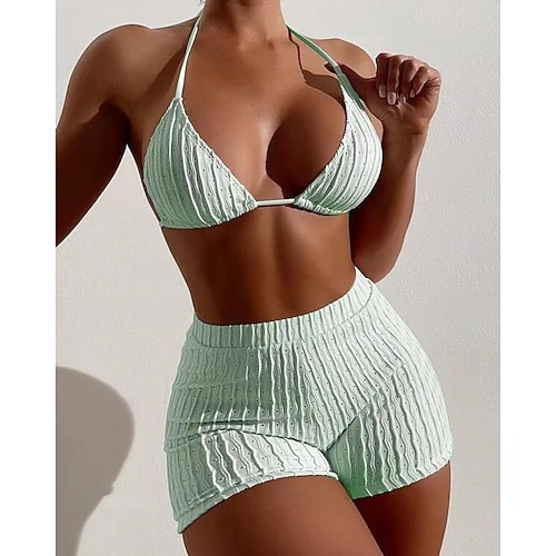Damen Bikini-Sets 2 Teile Badeanzüge Einfarbig UV Schutz Elastisch Ärmellos Bademode Badeanzug Surfen Tauchen Schwimmen Sommer Image