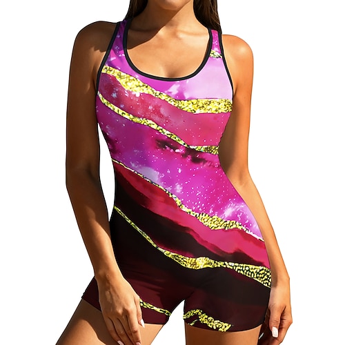 Damen Mittel Anti UV Shirt Einteiliger Surfanzug Badeanzug Abstrakt Marmor Farbblockierung Reißverschluss mit integriertem BH Herausnehmbare Polsterung UV-Sonnenschutz UPF50 Ultraleicht (UL) Image