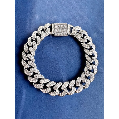 Herrenarmband aus Metalllegierung mit Buchstabeninitialen – personalisiertes, kristallbesetztes Armband für Valentinstag, Hochzeiten und als Geschenk Image