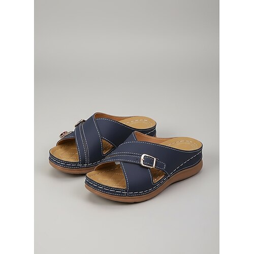 Bequeme Damen-Sandalen mit gekreuzten Riemen und Schnalle – stützende, offene Schuhe zum Laufen, für den Alltag, Reisen, Gartenarbeit, Shopping und Freizeitaktivitäten Image
