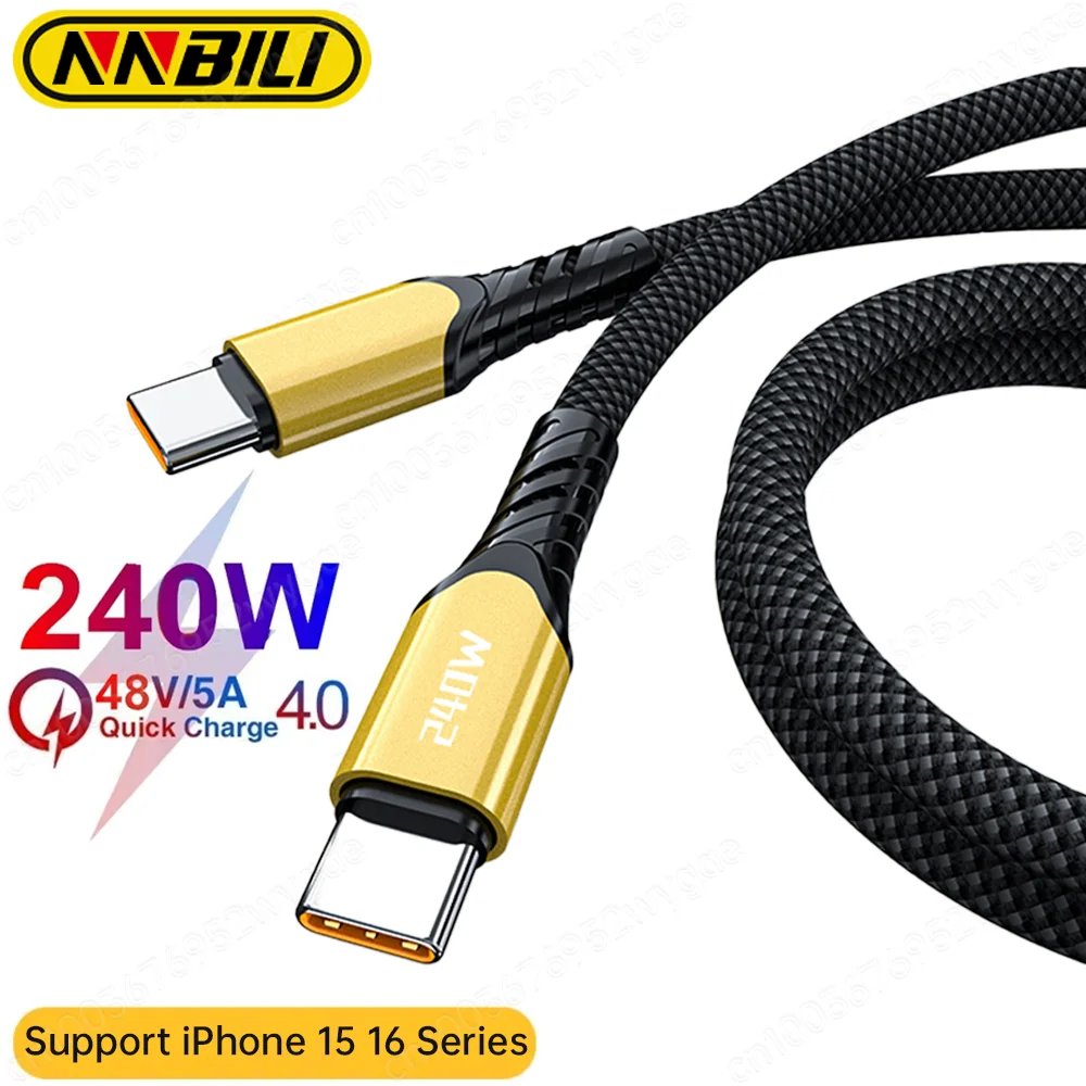 NNBILI 240 W USB-C-Kabel Stromkabel QC4.0 für MacBook Samsung iPhone 15 16 USB C auf C PD-Kabel 48V5A Schnellladekabel Typ C Image