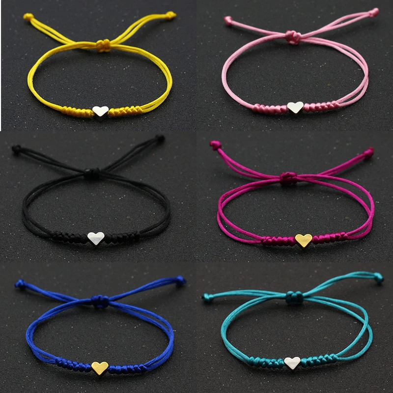 Winzige Herz-Charm-Armbänder für Frauen und Mädchen, schlicht, blau, schwarz, rot, Seilkette, geflochtenes Armband, gewebter Schmuck, beste Geschenke für Sie Image