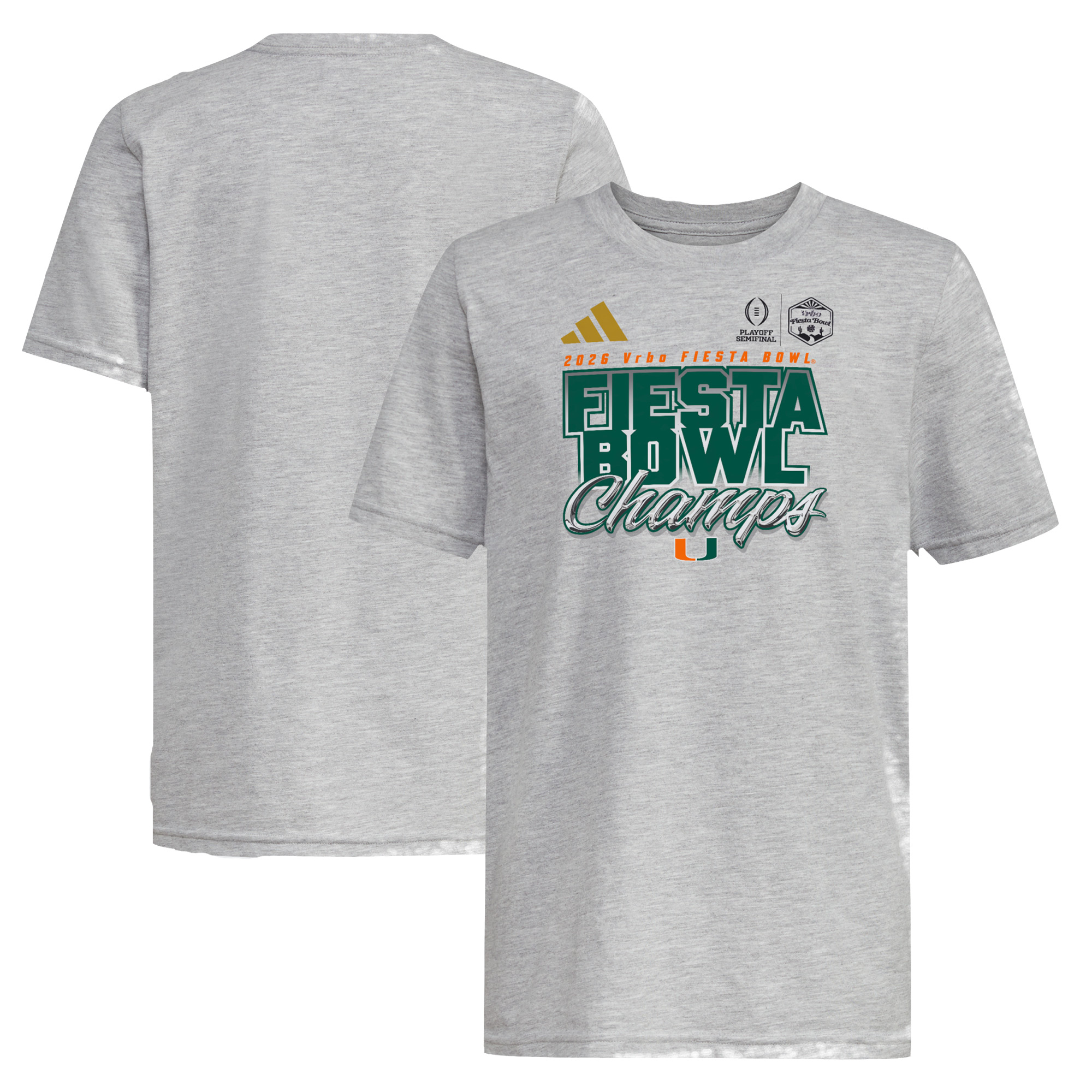 adidas Graues Miami Hurricanes College Football Playoff 2026 Fiesta Bowl Champions Locker Room T-Shirt für Jugendliche Image