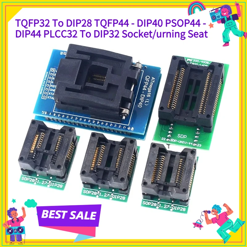 TQFP32 bis DIP28 TQFP44 – DIP40 PSOP44 – DIP44 PLCC32 bis DIP32 Sockel/Laufsitz Programmierbasis Zusammenstellungsbasis Image