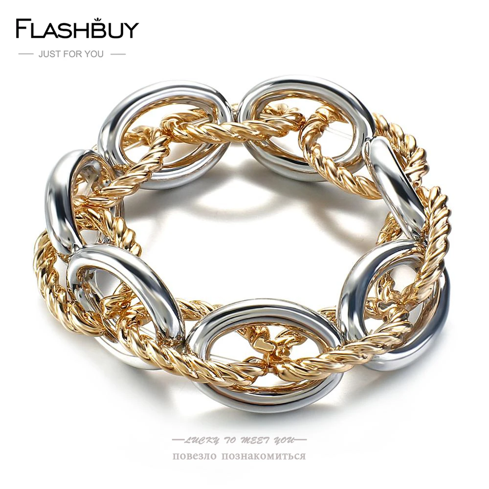 FLASHBUY Punk Mode Dicke Twist Kette Armbänder für Frauen Männer Aussage Chunky Metall Kette Armband Chic Schmuck Image