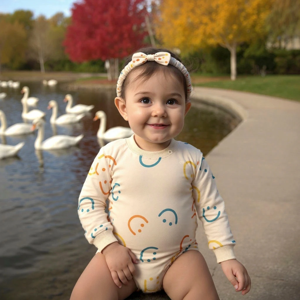 Sanlutoz Niedliche, bezaubernde Langarm-Bodys für Babys und Mädchen, Baumwolle, Herbst-Urlaubskleidung mit Stirnband Image