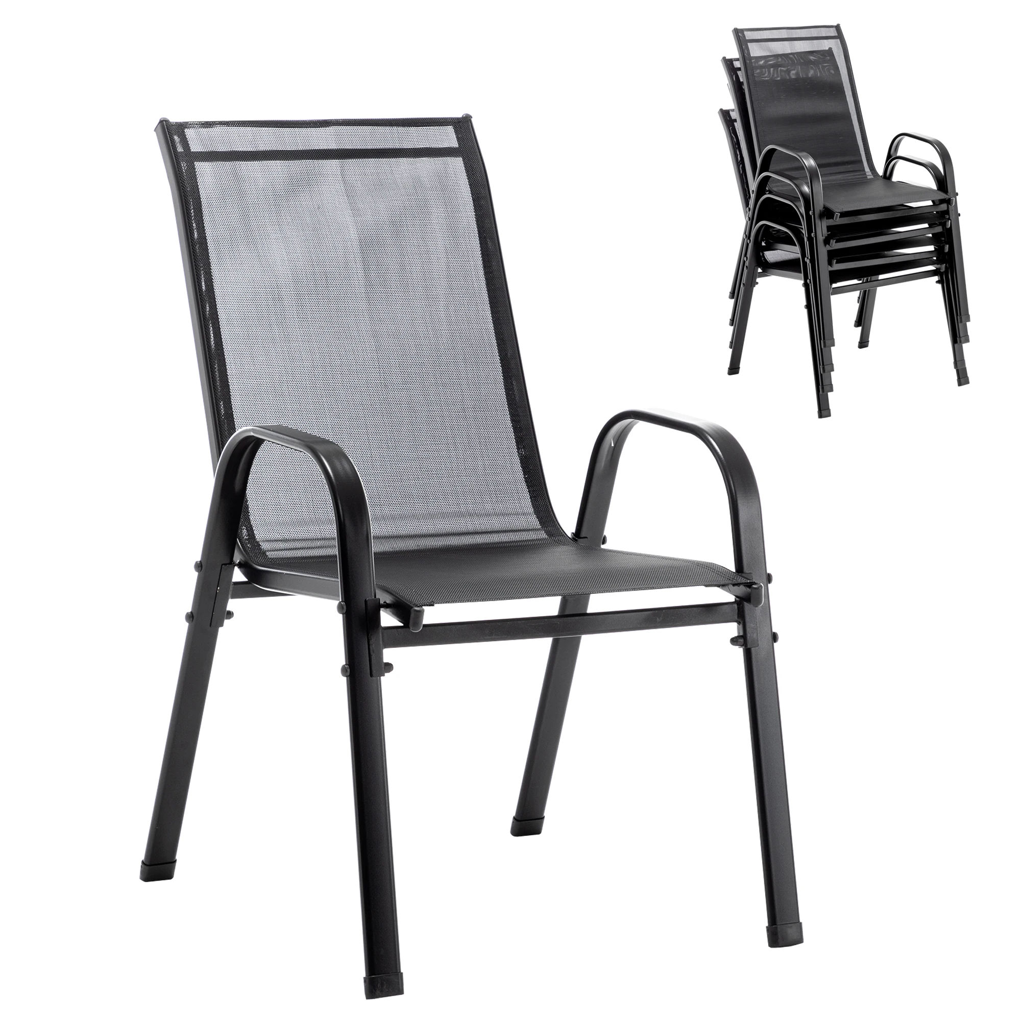 4er-Set Gartenmöbel, Gartenstühle, stapelbarer Loungesessel