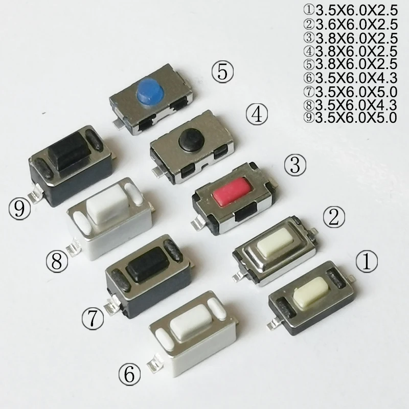 50PCS 4x6/3x6mm H 2,5mm 2Pin Tactile Push Button Schalter telefon Taste SMD Micro Momentary Schalter PCB Montage Image