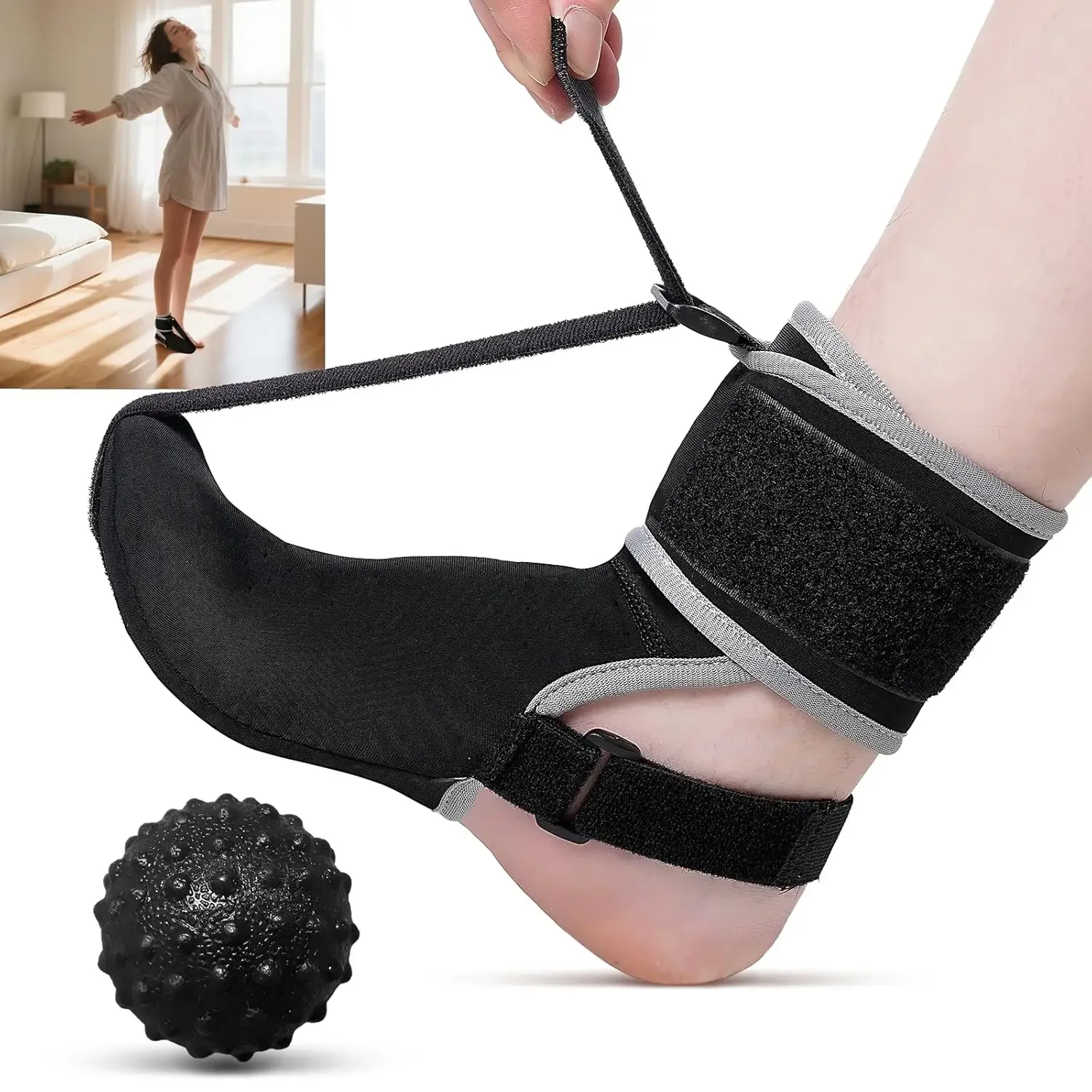 Plantarfasziitis-Nachtschiene-Socke mit Massageball zur Spannungslösung, Linderung von Schmerzen durch Plantarfasziitis und Fußgewölbeschmerzen Image