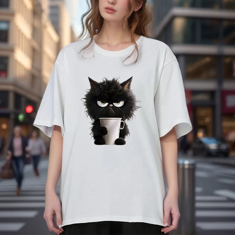 Lustige Katze Frauen Sommer Weiß Print T-shirt Mädchen Casual Kurzarm O Neck Top Harajuku Kurzarm Casual Ästhetische Kleidung