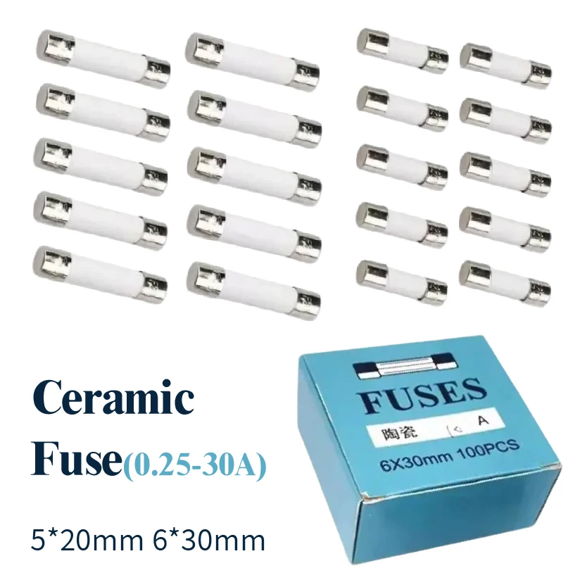 0,25 A -30 A flinke Keramiksicherung 250 V langsames Brechen des Sicherungsrohrs 5 x 20 mm 6 x 30 mm Image