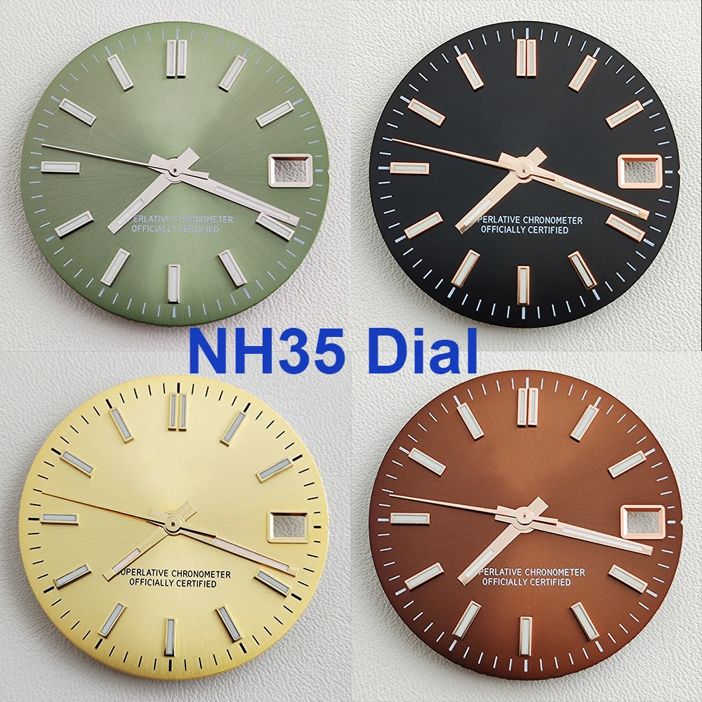 NH35 Zifferblatt 28,5 mm Zifferblatt grün leuchtendes S-Zifferblatt geeignet für NH35 Uhrwerk Uhrenzubehör Uhrenreparaturwerkzeuge Image