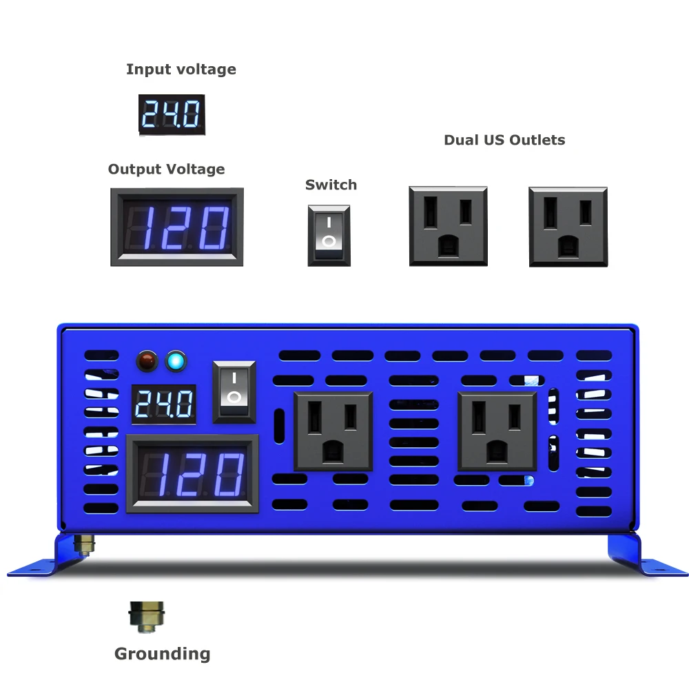 1000 W netzunabhängiger reiner Sinus-Wechselrichter 24 V auf 220 V Solar-Wechselrichterbatterie 12 V 48 V DC auf 120 V 230 V AC mit Fernbedienung Image