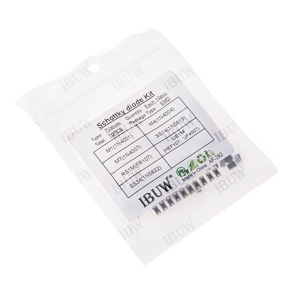 70 Stück 7 Werte SMD Schottky-Dioden-Set SS14 RS1M US1M SS34 für Elektronik-Gleichrichtungs-Kit M1 M4 M7 Image