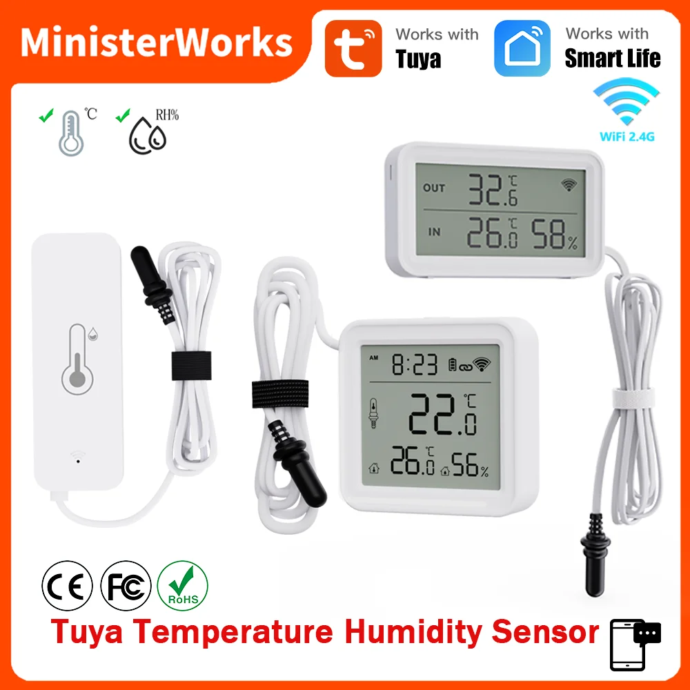 TUYA WiFi Temperatur-Feuchtigkeitssensor Smart Home Innenhygrometer Thermometer Unterstützung Fernüberwachung mit externer Sonde Image