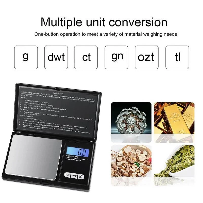Mini-Elektronikwaage, Taschen-Digitalwaage für Gold, Sterlingsilber, Schmuckwaage, Präzisionswaage, 200/500 g x 0,01 g/1 kg x 0,1 g Image