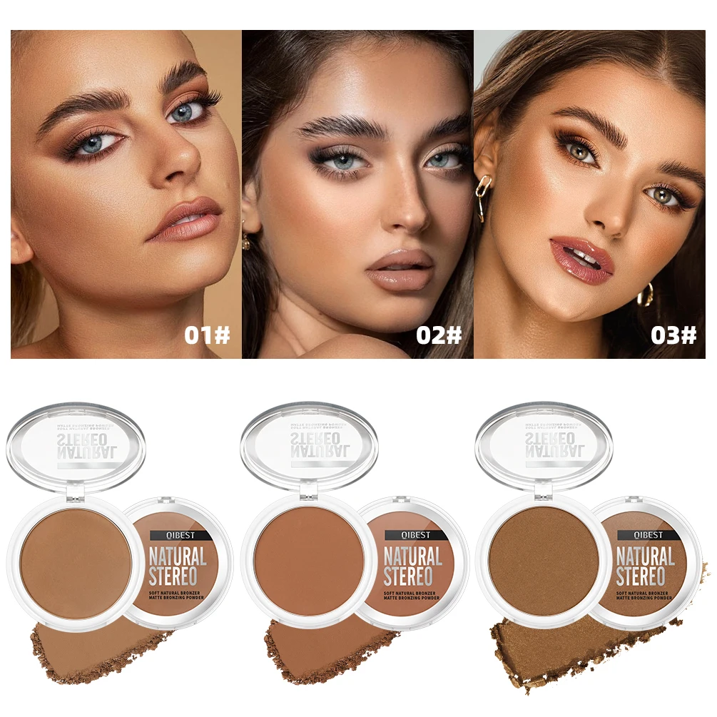QIBEST 3-Farben-Highlighter-Bronzer-Palette, langlebige, matte Contouring-Palette, Concealer, Gesichts-Make-up, Schatten, Schönheit, Kosmetik