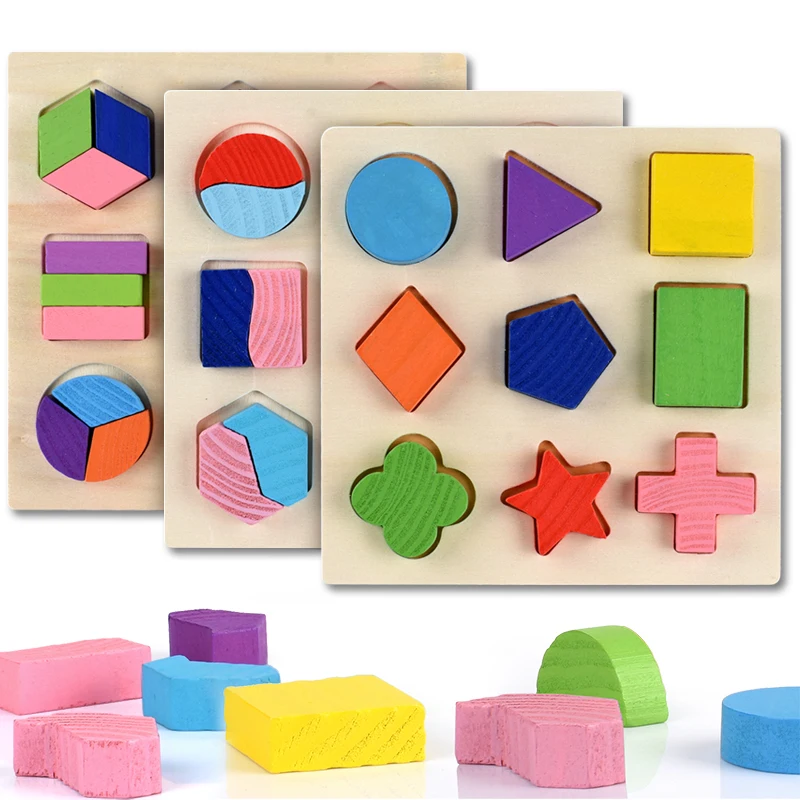 Holz Geometrische Formen Montessori Puzzle Sortieren Mathematik Ziegel Vorschule Lernen Lernspiel Baby Kleinkind Spielzeug für Kinder Image