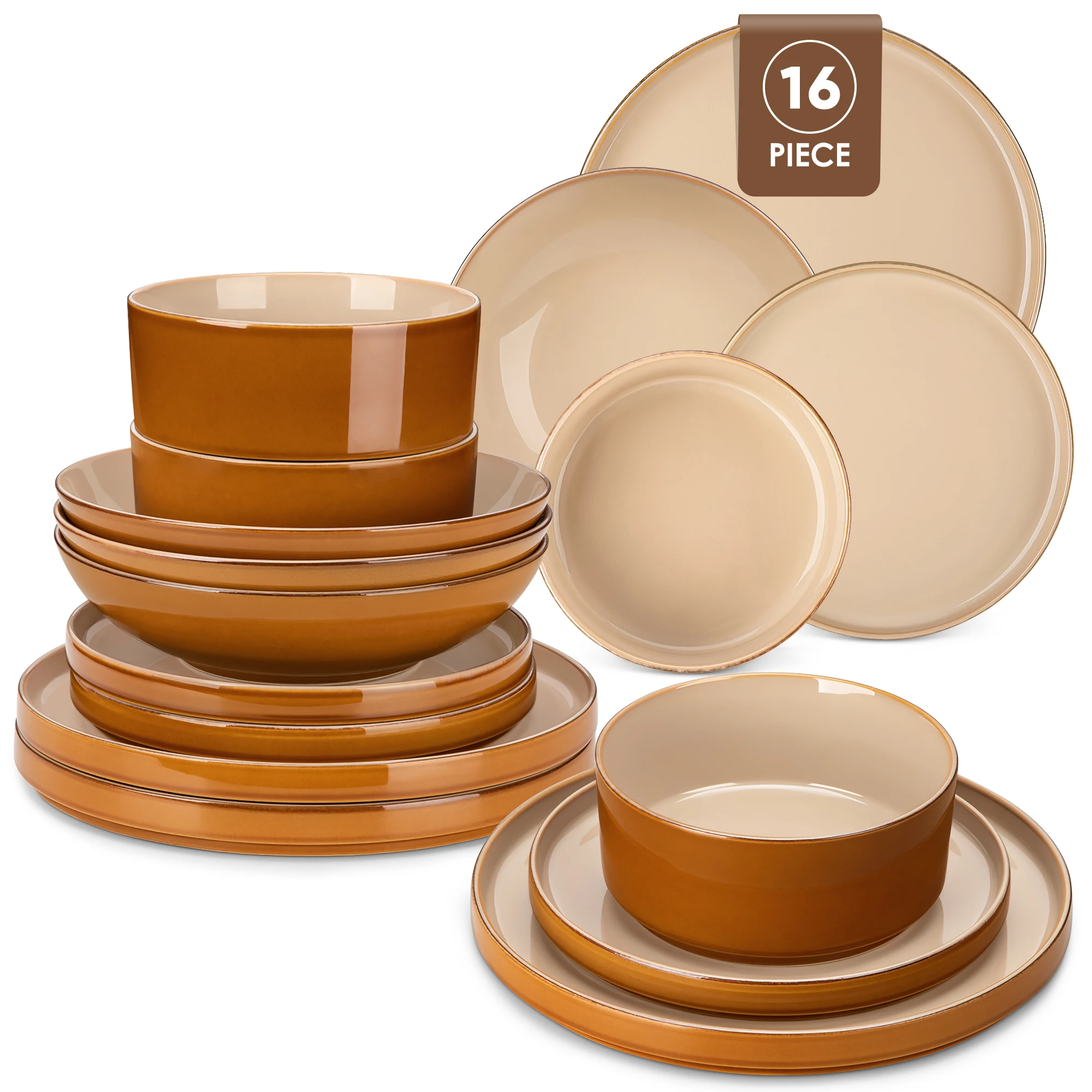 Vancasso ONION Set di stoviglie in gres marrone chiaro da 12/16 pezzi Set di stoviglie con smalto reattivo per 4/8 pezzi Piatto piano/Dessert/Botola