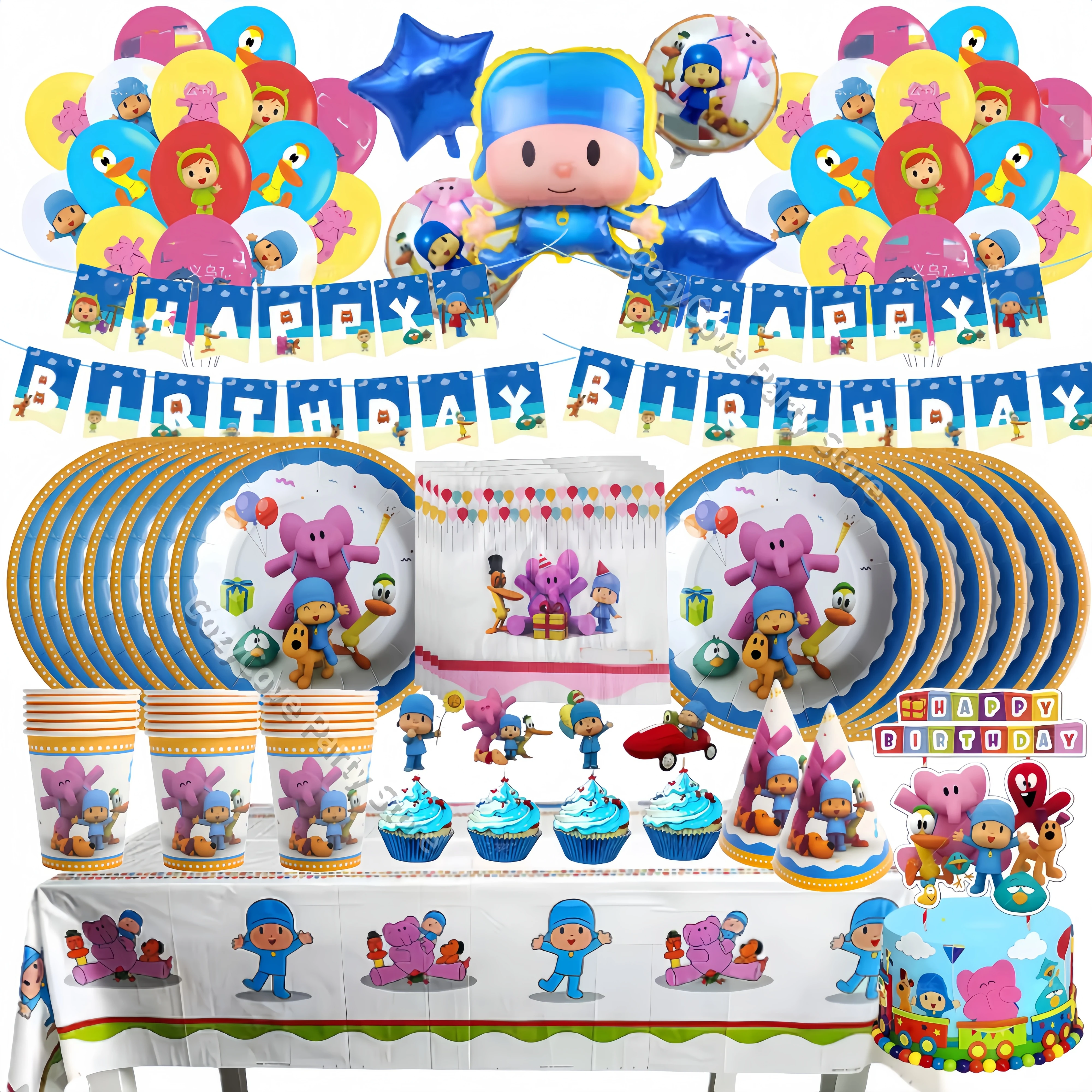 Cartoon P-Pocoyoo Thema Geburtstag Party Dekorationen Einweg Geschirr Teller Banner für Baby Shower Party Supplies Kinder Geschenke