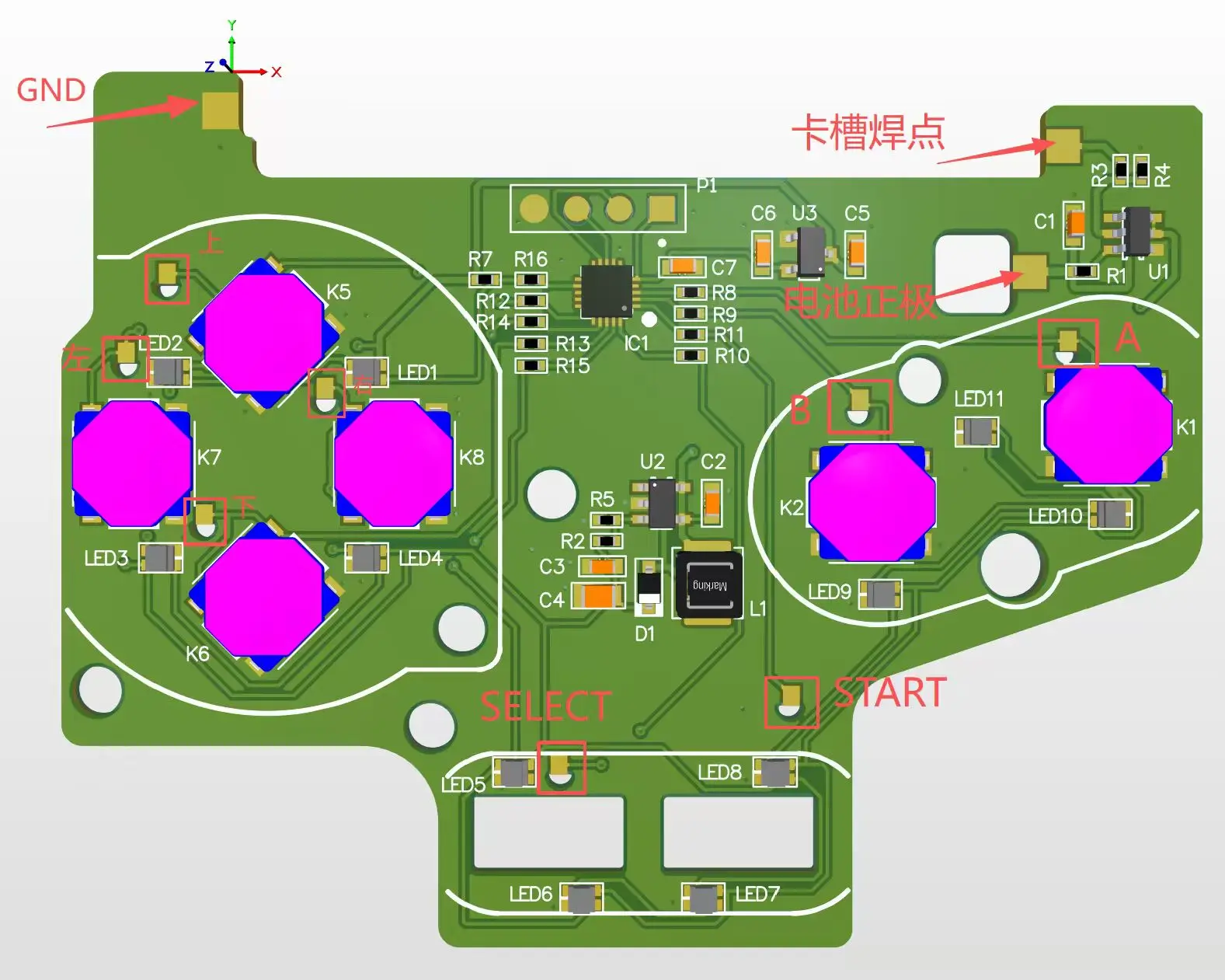 Tastenlicht-Topfstück, integriertes Metallknopf-Federstück, geeignet für GAMEBOY GBC GBA.RGB, individuelles farblich passendes LED-Kit Image