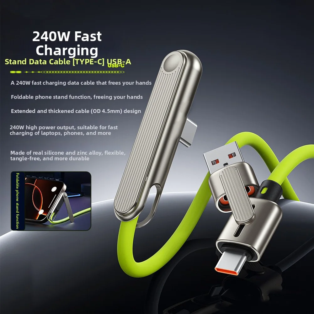 240W Schnelllade-Datenkabel mit Telefonständer aus Zinklegierung & Silikon, Faltbarer Ladehalter für iPhone 15/16/17 Pro Image