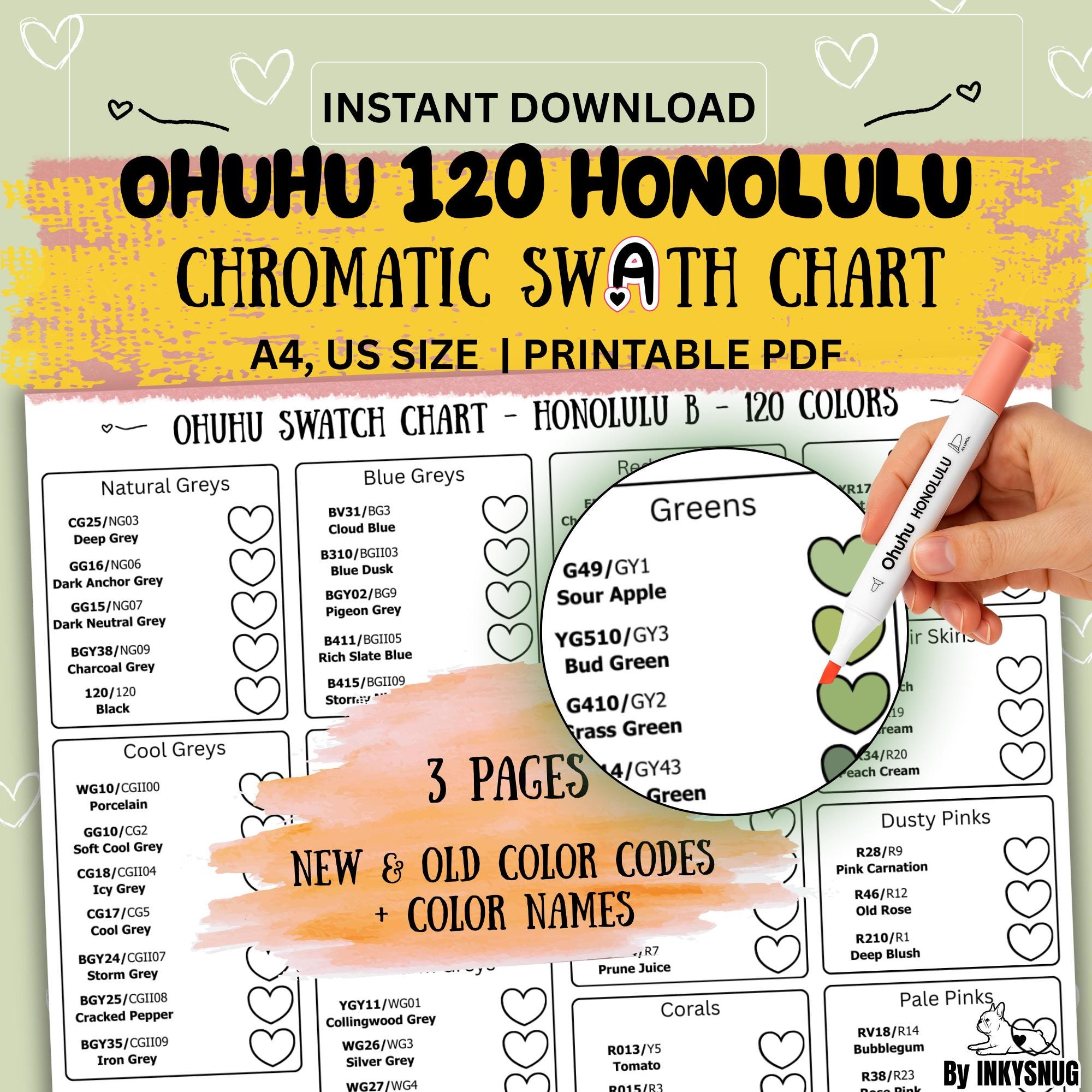 Tabella dei campioni cromatici Ohuhu Honolulu 120 colori / Nuovi, vecchi codici e nome del colore