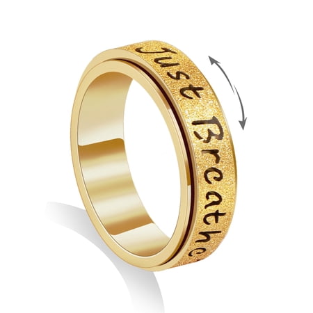 Fidget Spinner Rings for Women Men Just Breathe Anxiety Ring 6mm Stainless Steel Stress Relief Ring for Anxiety Gift for Friendship Calming a classic silveror a luxurious 18k gold plated Size 6-10