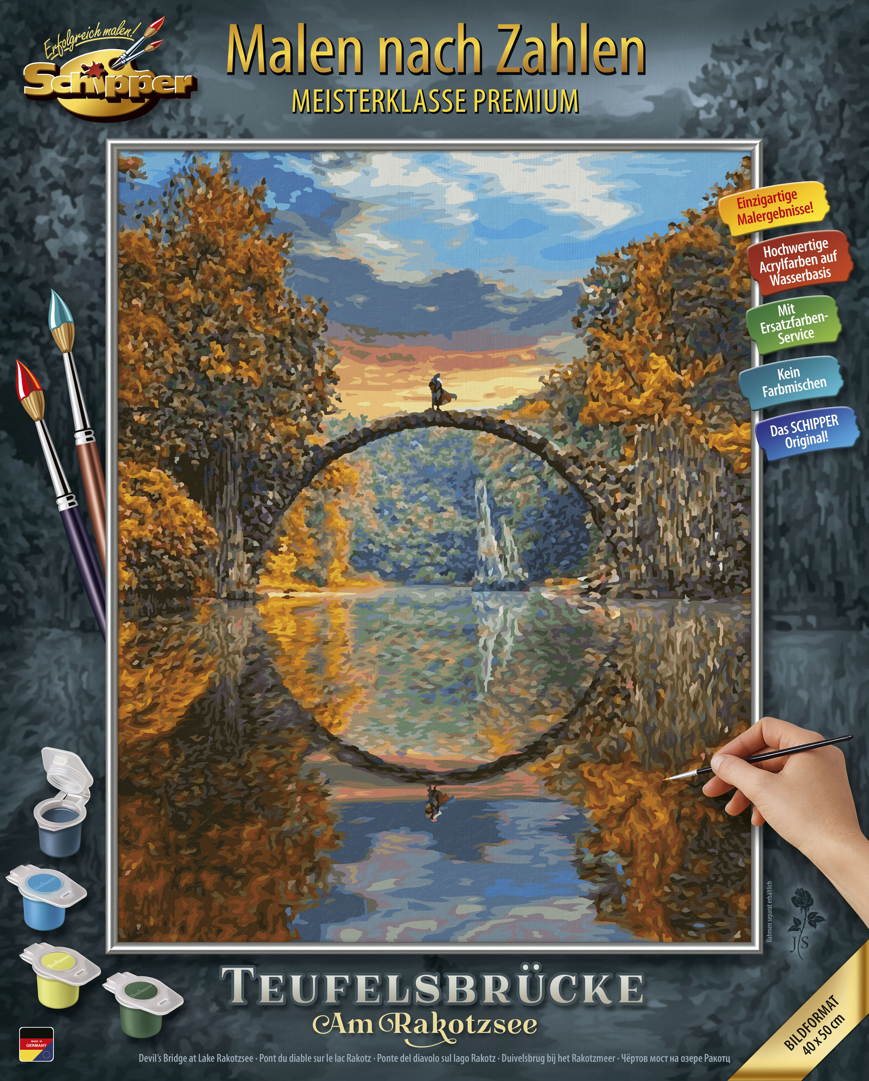 Malen nach Zahlen SCHIPPER "Meisterklasse Premium - Teufelsbrücke am Rakotzsee", bunt, Malvorlagen, KinderB:40cm H:50cm, Made in Germany, B:40cm H:50cm Image