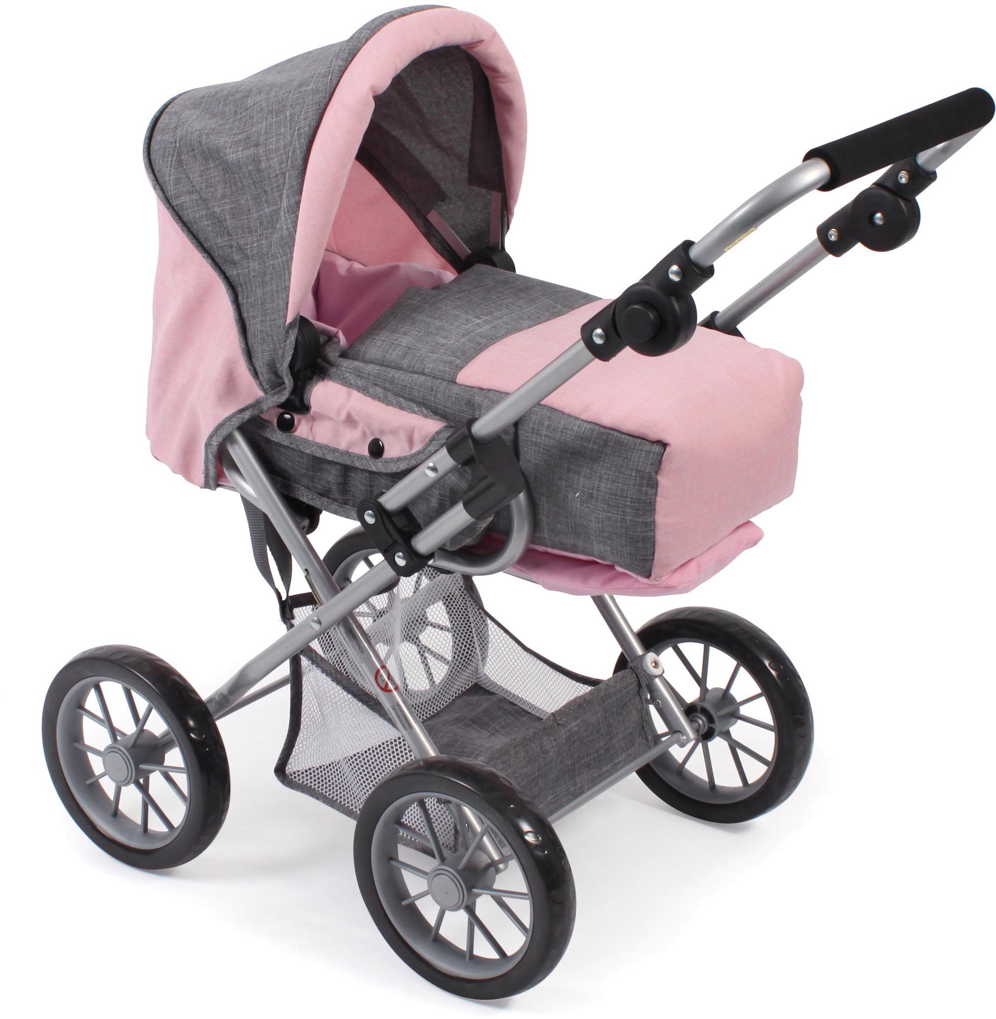 Kombi-Puppenwagen CHIC2000 "Leni", bunt (grau, rosa), Puppenwagen, KinderB:37cm H:68cm T:64cm, Kunststoff, Metall, Stoff, mit herausnehmbarer Tragetasche, B:37cm H:68cm T:64cm