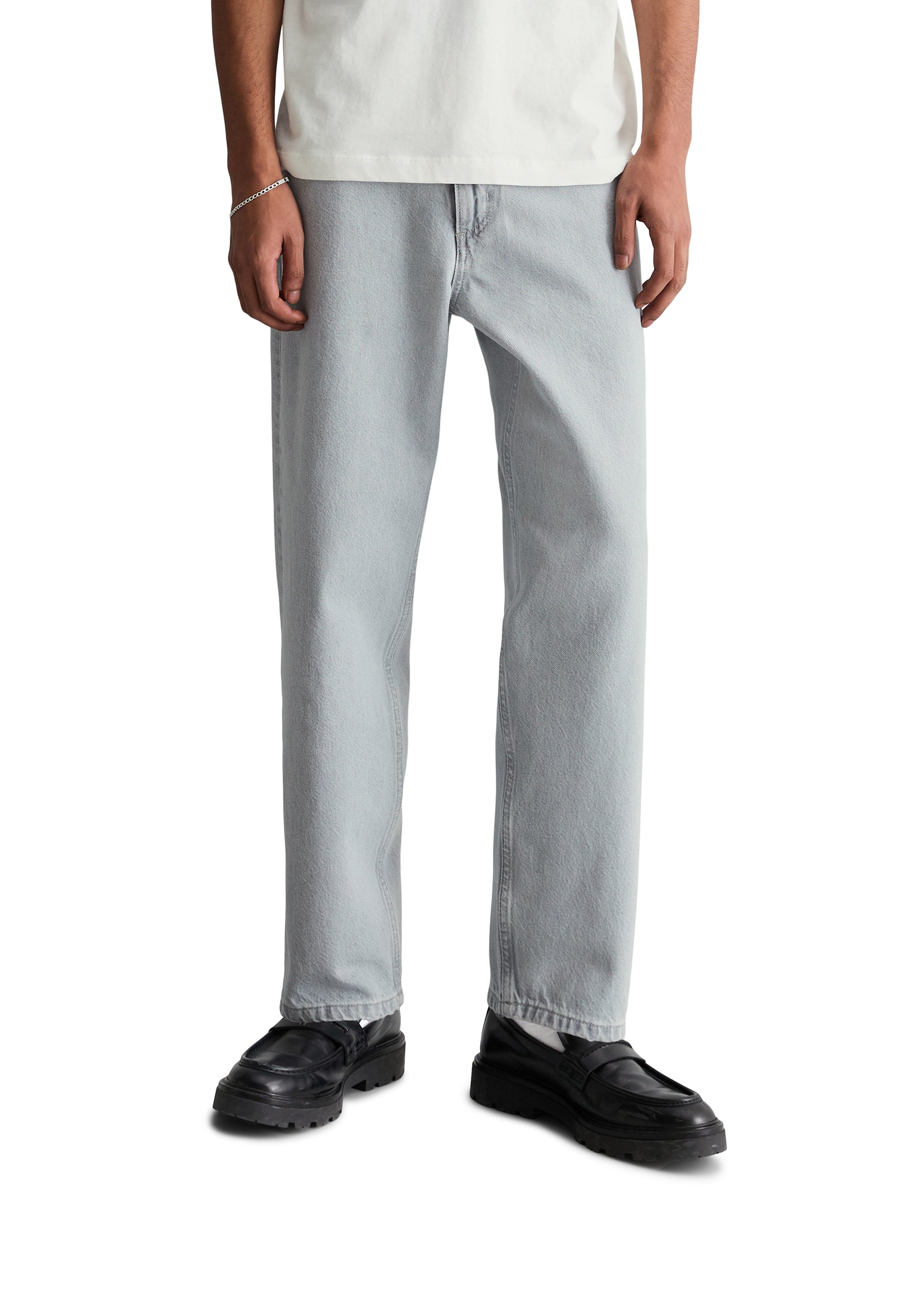 Tapered-fit-Jeans MARC O'POLO DENIM "aus reiner Bio-Baumwolle", Herren, Gr. 32, Länge 32, light grau, Obermaterial: 100% Baumwolle, unifarben, normal, Jeans