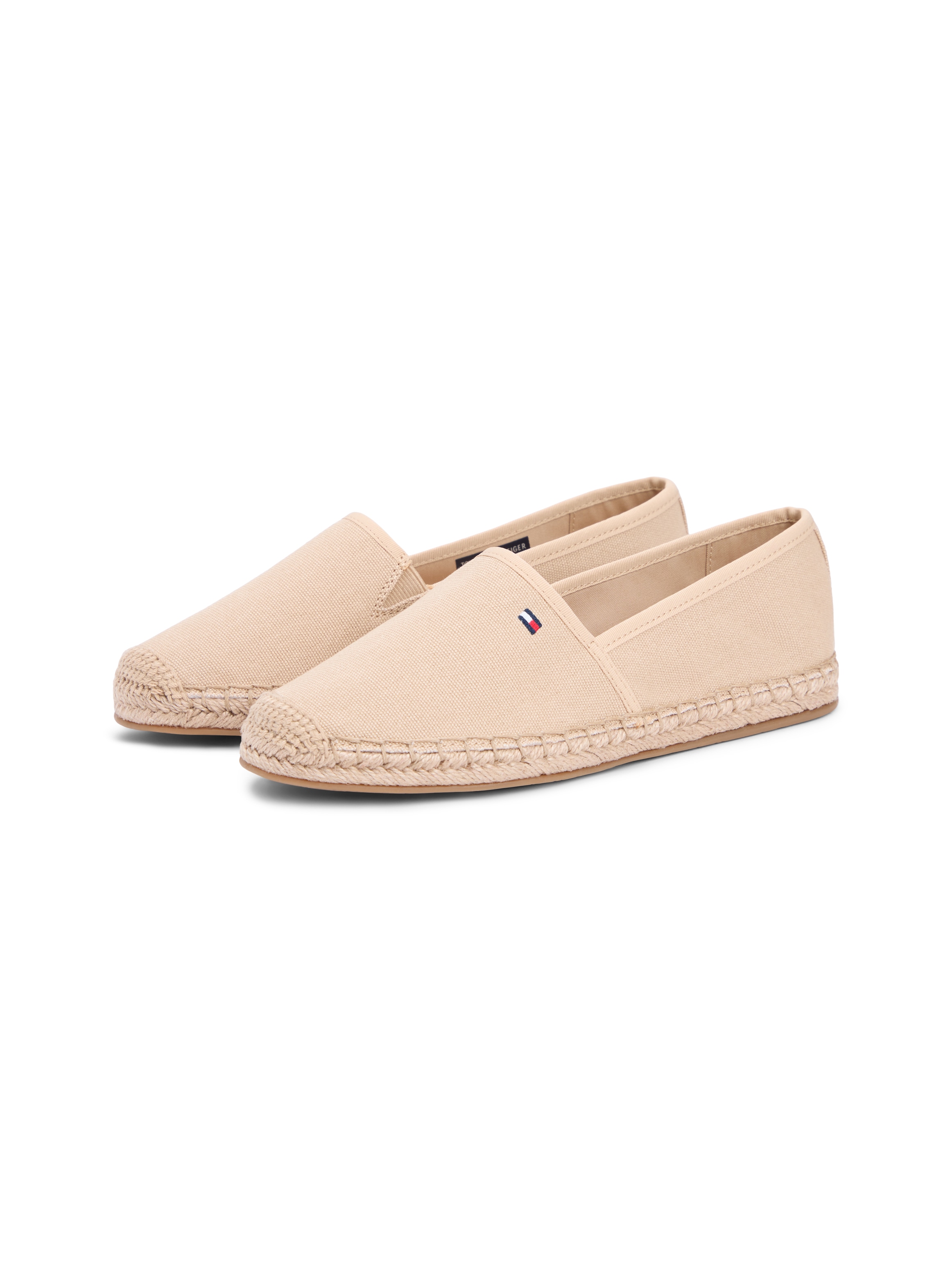 Espadrille TOMMY HILFIGER "FLAG CANVAS ESPADRILLE", Damen, Gr. 38, hellbeige, Baumwolle, unifarben, Schuhe Espadrille, Slipper, Flats, Bequemschuh mit Jutebezug und Ziernähten