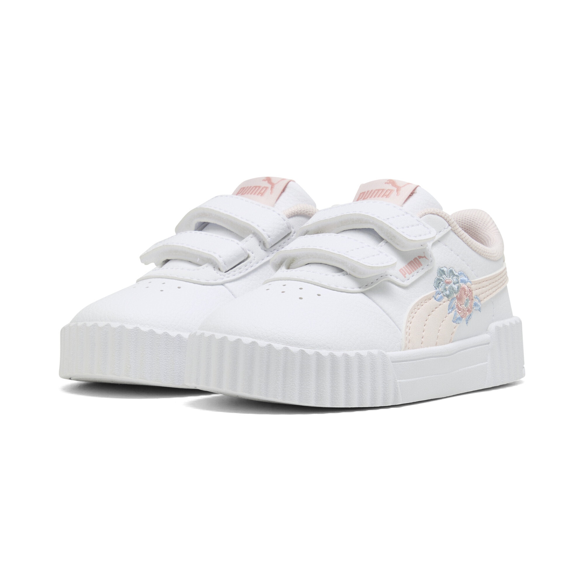 Sneaker PUMA "Carina 3.0 Floral Sneakers Mädchen", Damen, Gr. 25, weiß jasmine flower seafoam pink blau, Obermaterial: Textil, Synthetik; Futter: Textil; Innensohle: Textil; Laufsohle: Gummi, Schuhe Sneaker