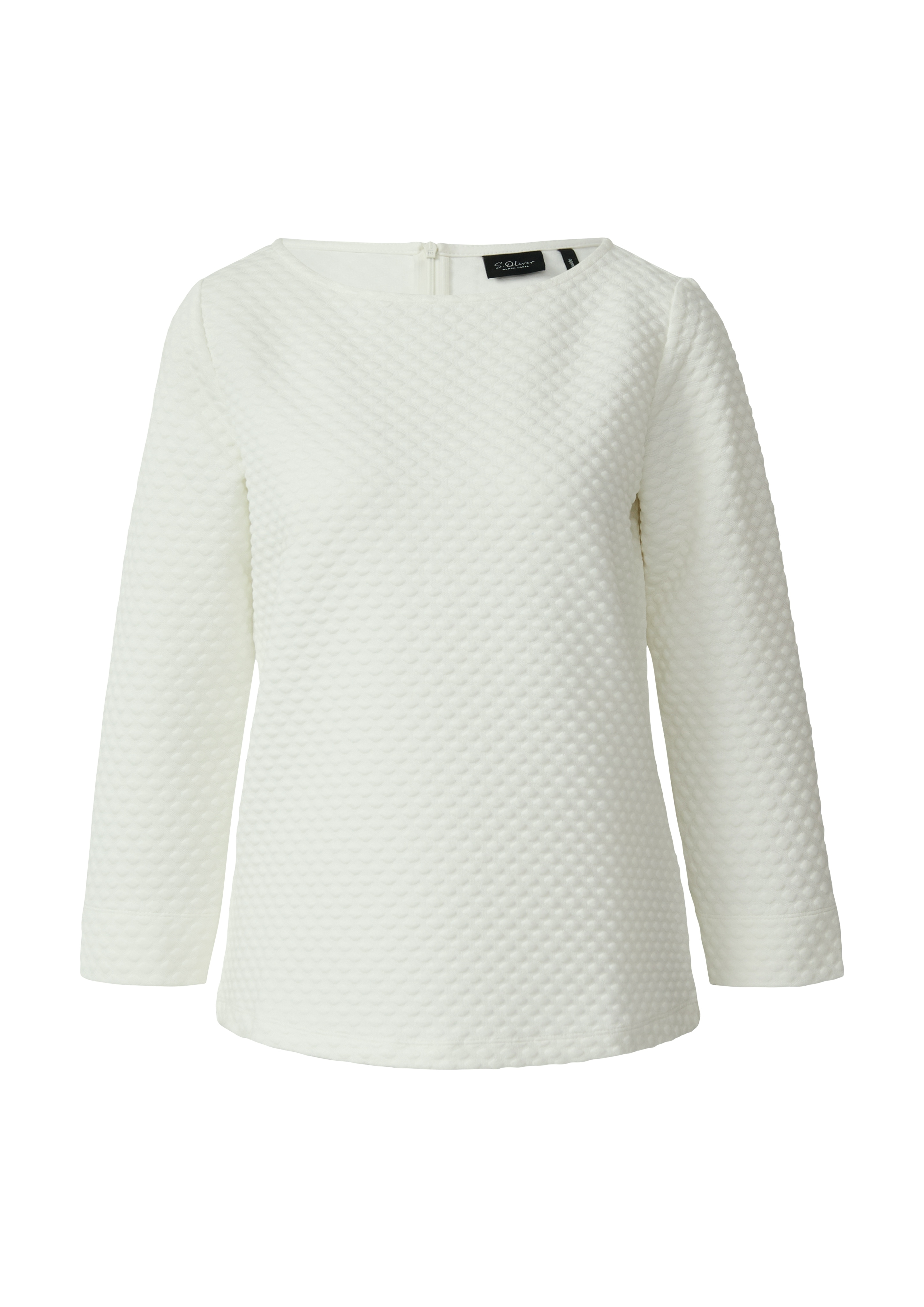 Sweatshirt S.OLIVER BLACK LABEL, Damen, Gr. 34, ecru, Web, Obermaterial: 57% Polyester, 40% Viskose, 3% Elasthan, unifarben, relaxed fit hüftbedeckend, U-Boot-Ausschnitt, Sweatshirts Sweatshirt, im Relaxed Fit mit U-Boot-Ausschnitt