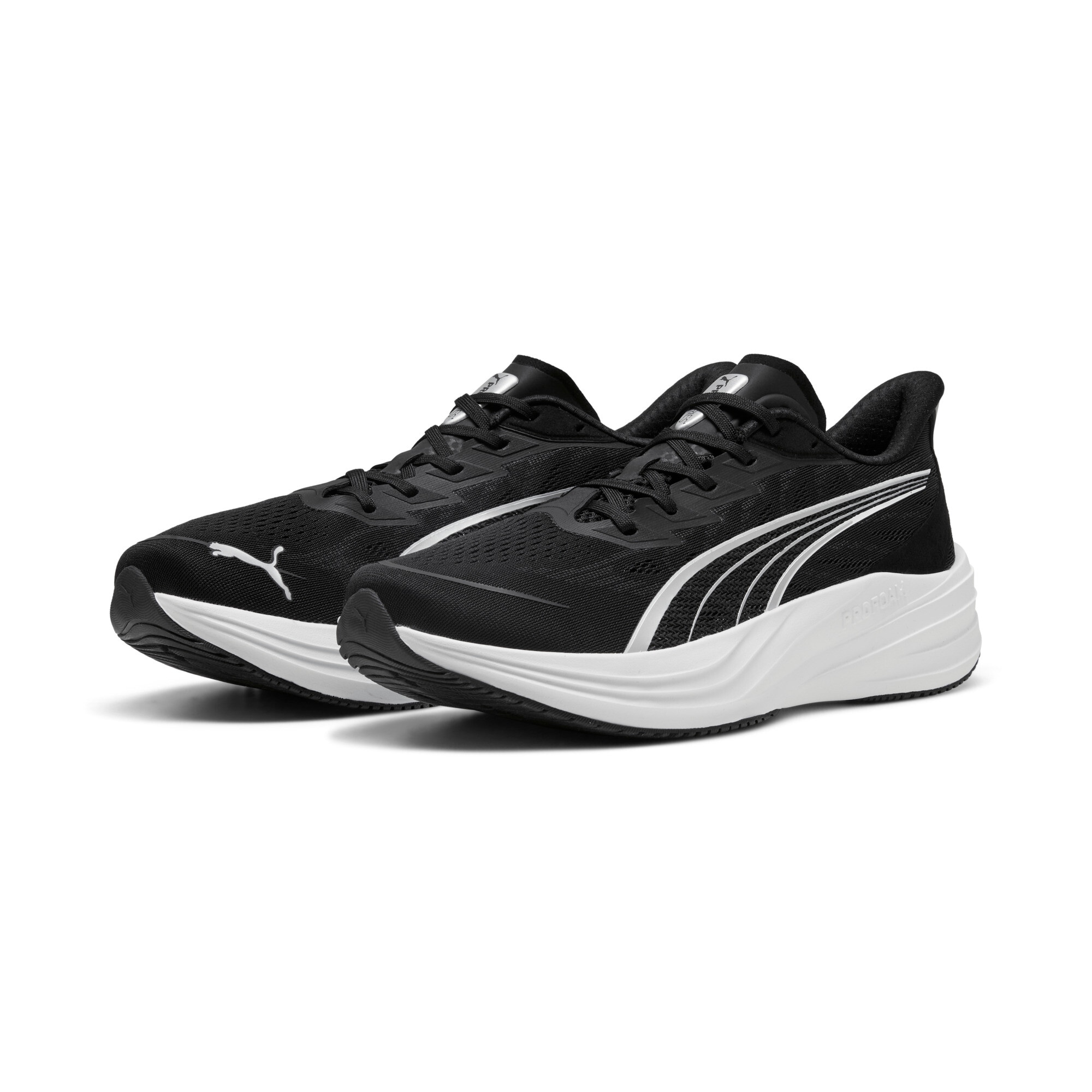 Laufschuh PUMA "DARTER PRO 2", Gr. 41, puma schwarz, puma silber, puma weiß, Textil, Schuhe Laufschuh