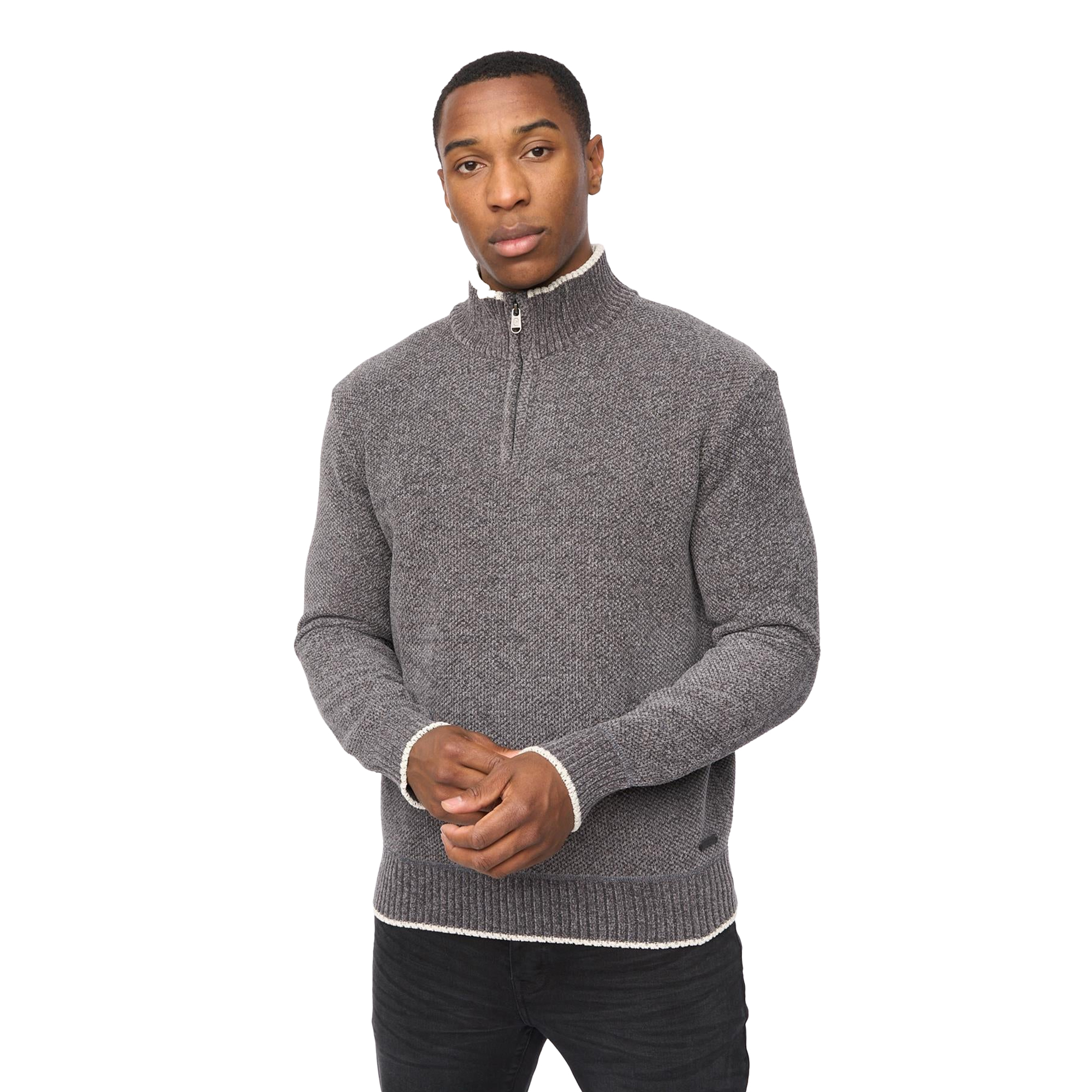 Crosshatch - "Coldwell Chenille" Pullover für Herren, mit kurzem Reißverschluss (Grau meliert) Image