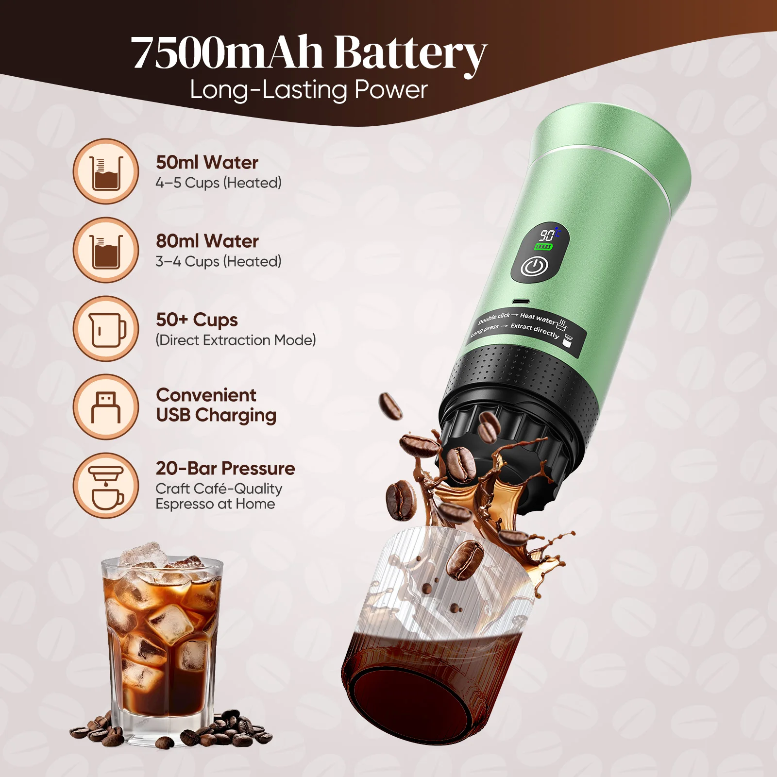 Cafetière électrique Portable 3 en 1, cafetière à expresso, pompe chauffante sans fil, presse, cafetière de voyage et de voiture