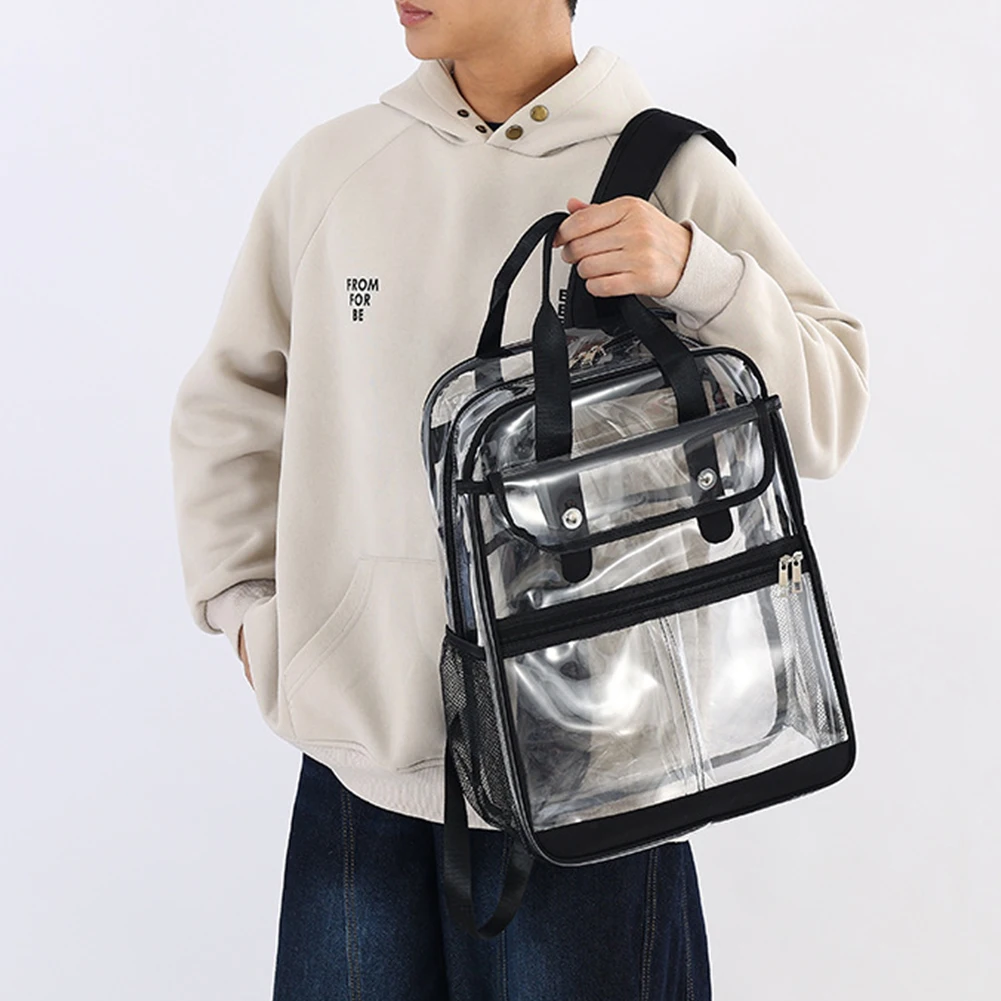 Sac à dos en PVC Transparent, sac d'école Transparent de grande capacité, sac d'école multi-poches pour ordinateur portable, sac à dos de voyage