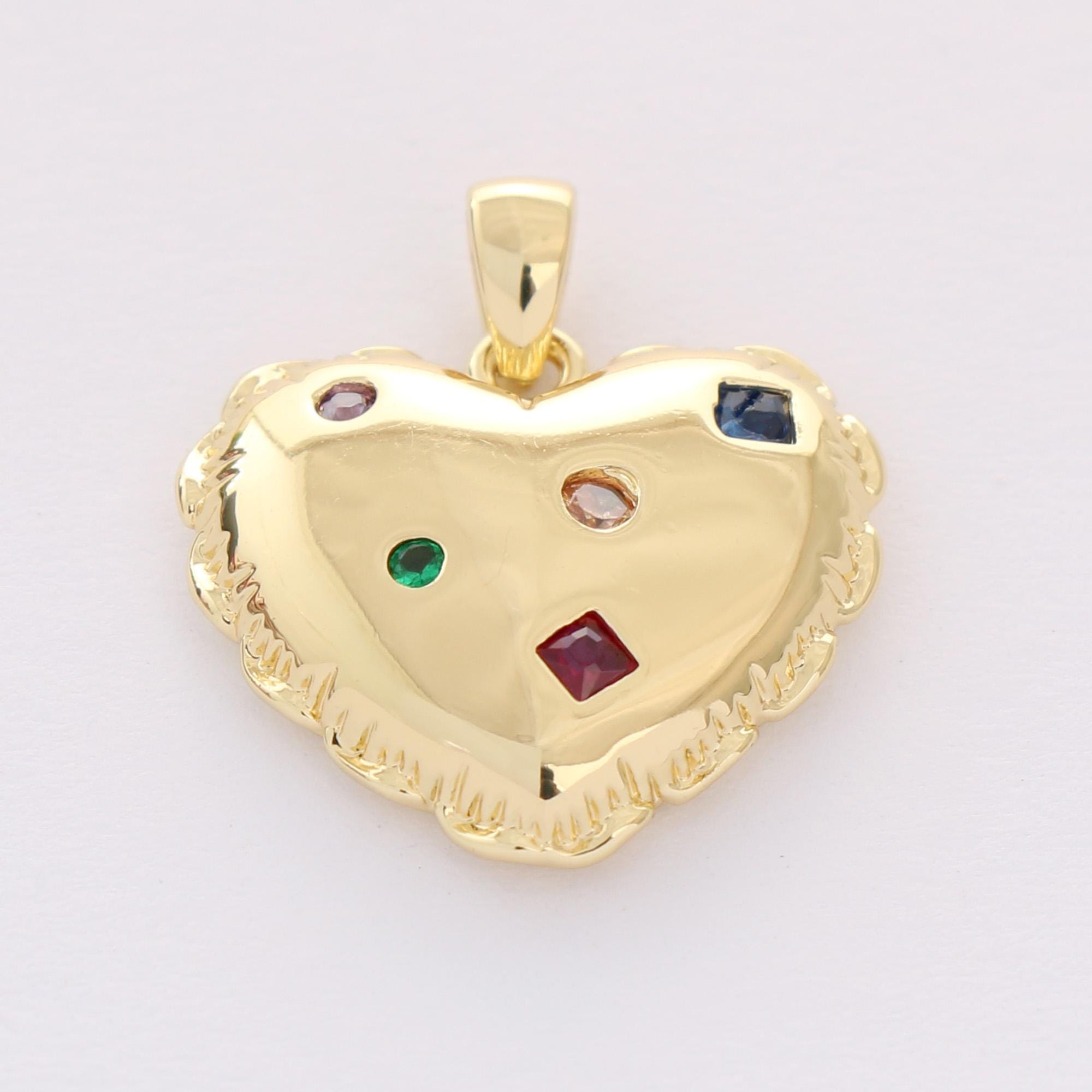 Ciondolo a forma di cuore placcato in oro 18K senza nichel, ciondolo iniziale in oro, ciondolo a forma di cuore con zirconi, accessori per gioielli