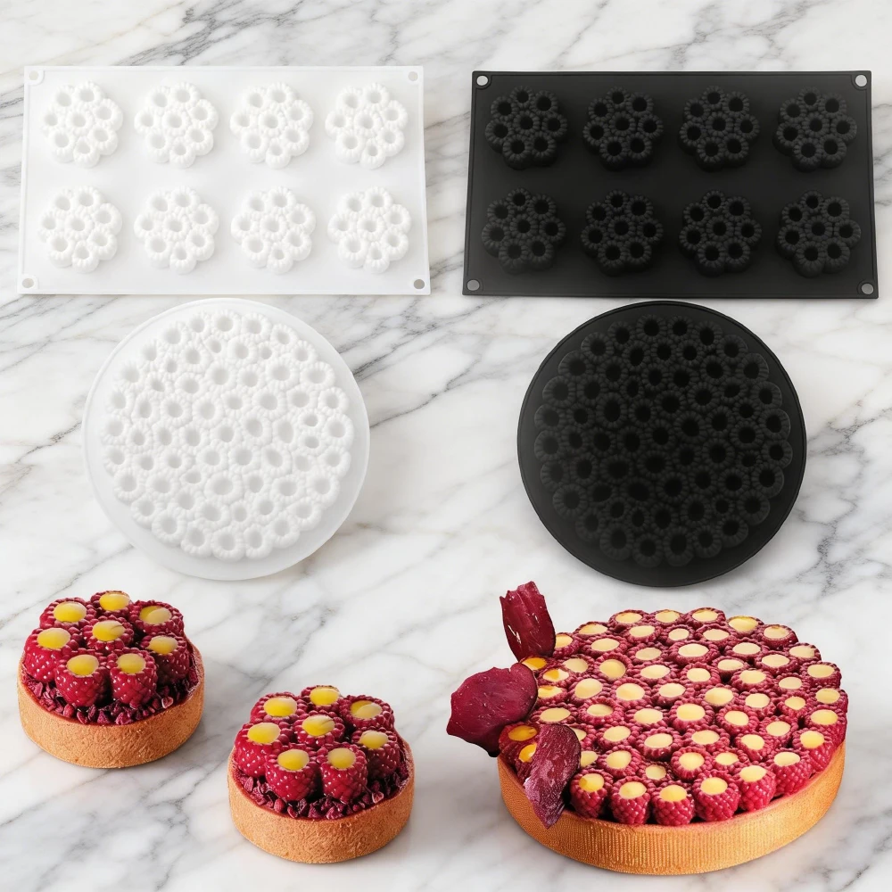 1 oder 8-Zellen Himbeerblüten-Design Törtchenform Schokoladenform Silikon-Mousse-Kuchenform Küchen-Dessert-Backwerkzeuge Image