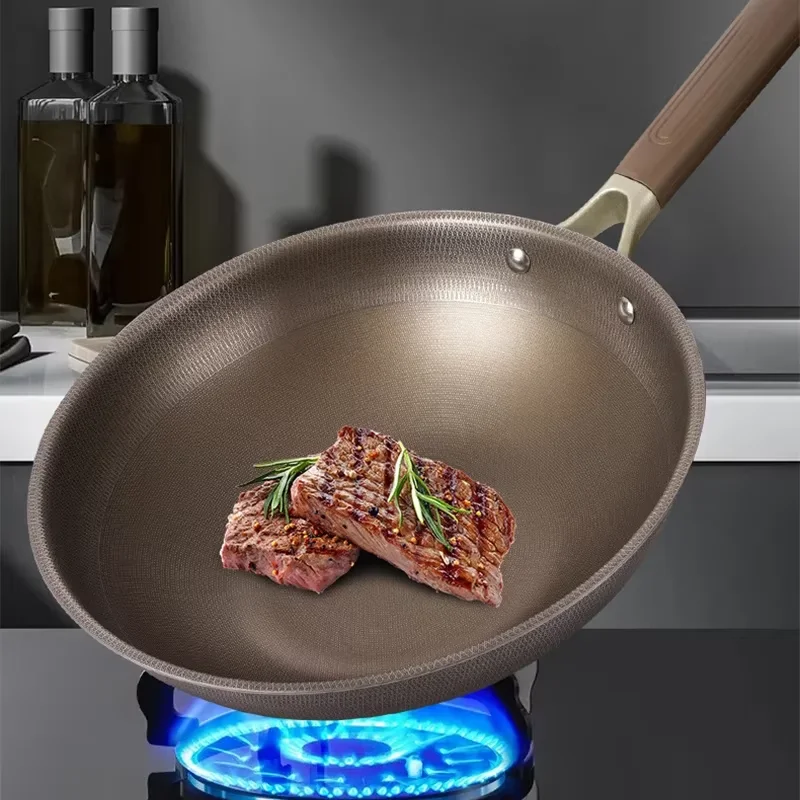 Titan-Edelstahl-Wok-Bratpfanne, antihaftbeschichteter Topf, unbeschichtet, für Zuhause, Küche, Kochgeschirr, Pfanne, Induktionsgasherd, spezieller Topf Image