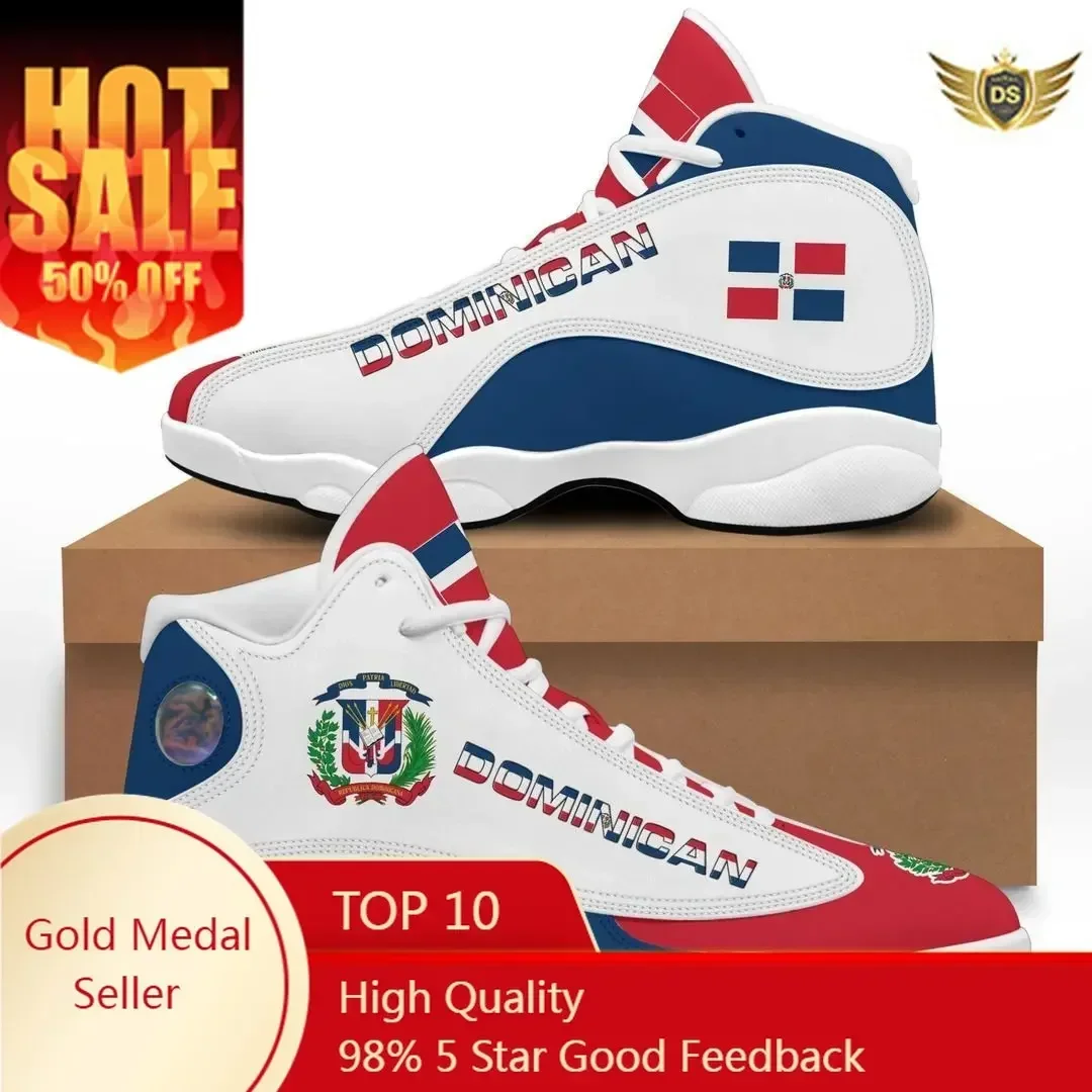 Print On Demand Custom Sneaker Dominica Flag Pattern Print Herren-Basketball-Sneaker Plus Größe 45 46 47 48 Teenager-Sportschuhe 2021