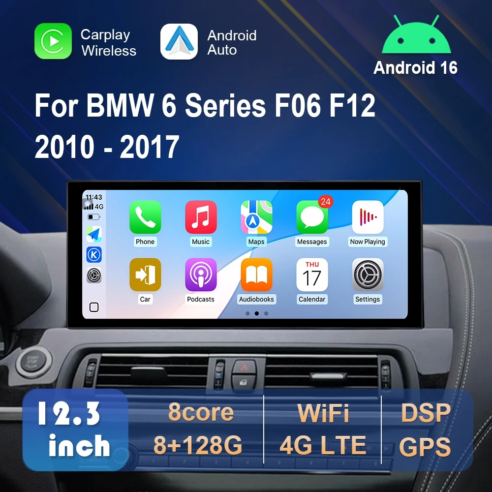 Android 16 Touchscreen Auto-Multimedia-Videoplayer für BMW 6er Serie F06 F12 2010 - 2017 4G WLAN DSP Stereo Kabelloses Carplay GPS Image