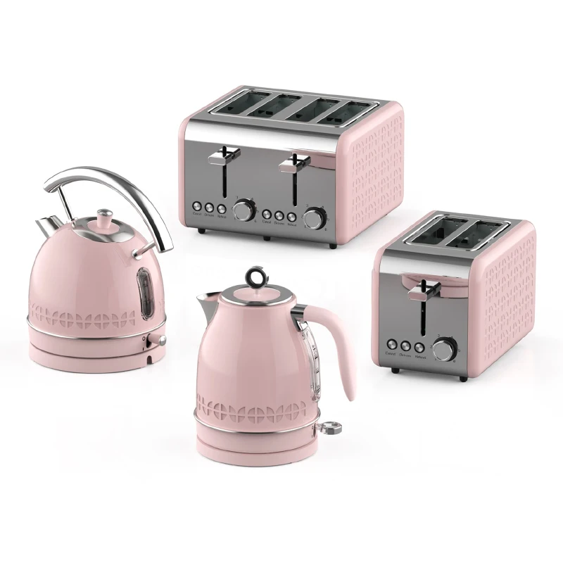 Retro-Frühstücksset, Geräte, 4-Scheiben-Toaster, elektrischer Wasserkocher und Toaster-Set, Saftmixer Image