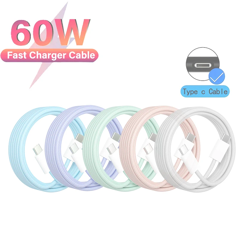 PD 60 W Typ C zu Typ C Farbe Kabel Für iphone 15 15pro Schnelle Lade Für Xiaomi Samsung Huawei Typ C Weben Kabel 1M 2M 3M Image