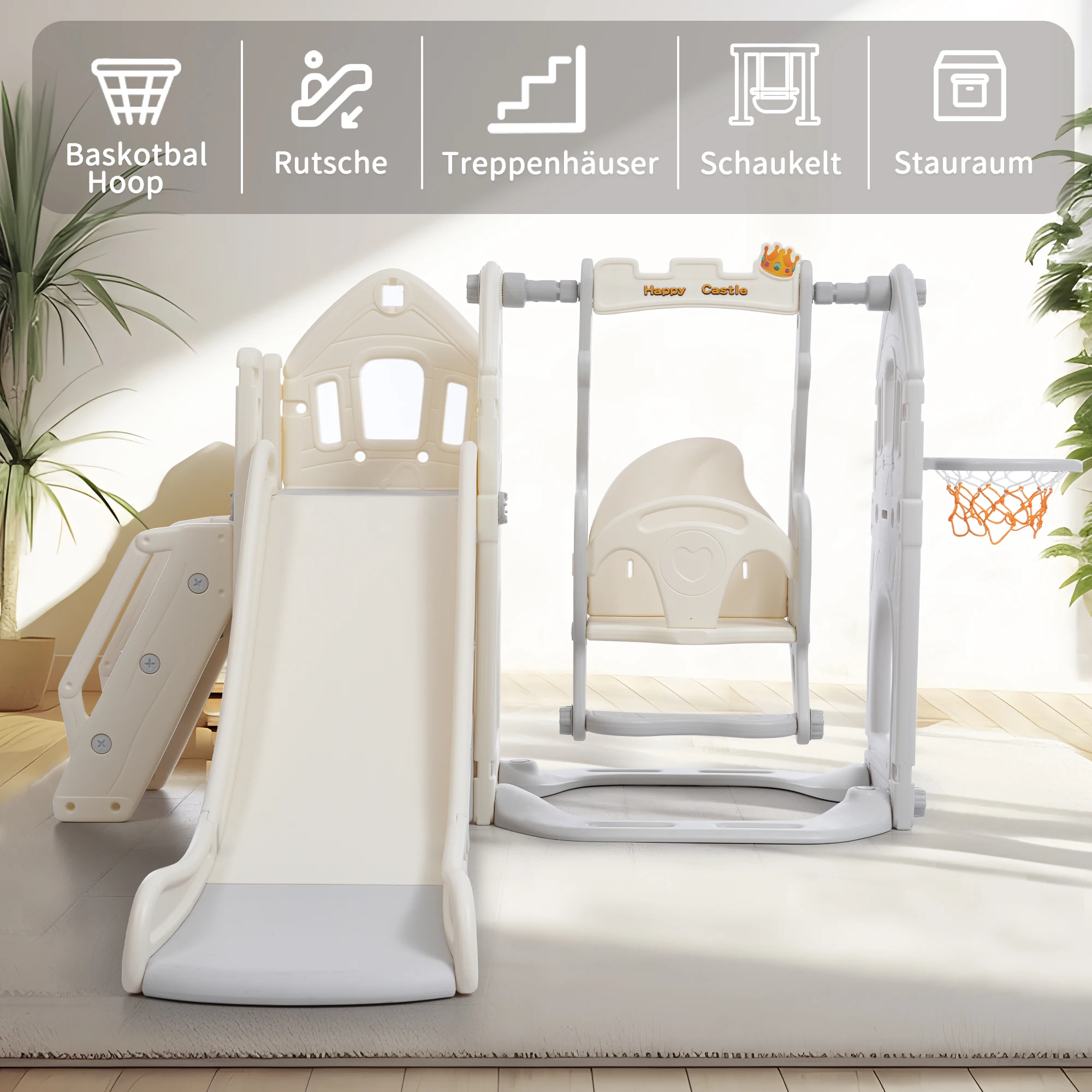 Kinder-Rutsche-Set mit Schaukel, 5-in-1-Kinderrutsche, Kletteraufbewahrung, Basketball-Rahmen, Schaukelrutsche für Kindergeschenk im Innenbereich Image