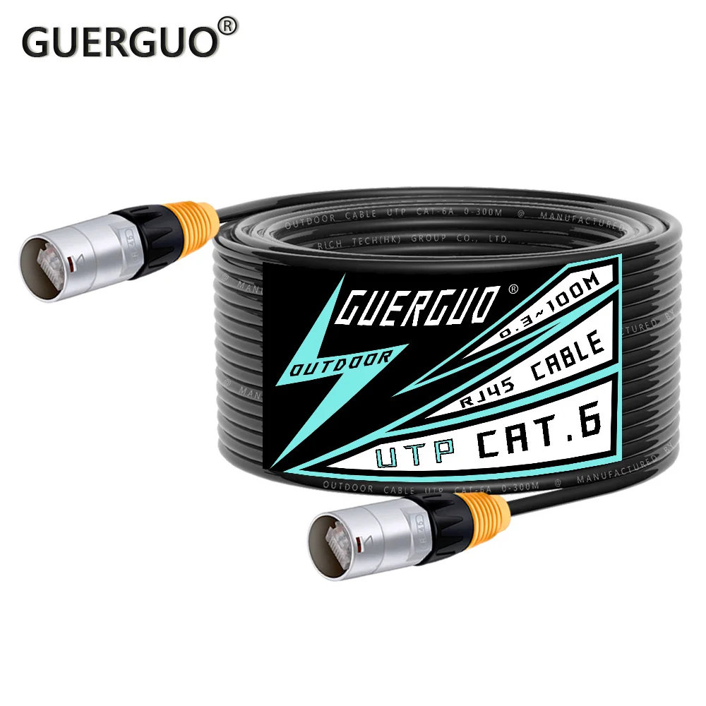 0,3 m-100 m Cat5/Cat6 UTP-Bühnen-Ethernet-Verlängerungskabel, wasserdichtes LAN-Netzwerkkabel für den Außenbereich und Innenbereich, RJ45-Stecker aus Zinklegierung Image